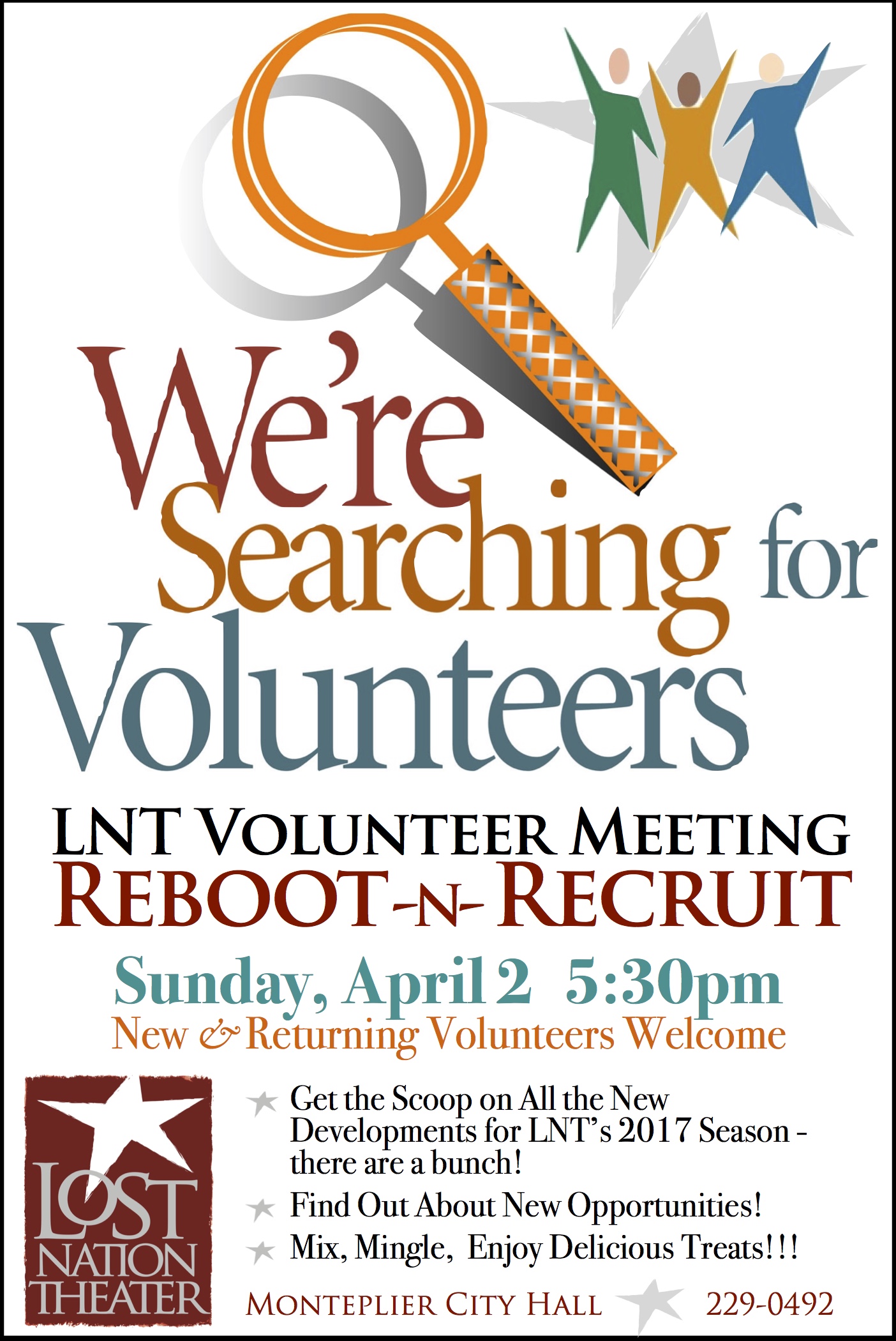 ad for LNT's volunteer meeting- we're searching for volunteers with spyglass